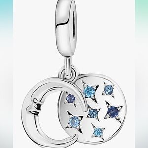 Crescent moon and stars silver charm to fit all pandoras bracelets